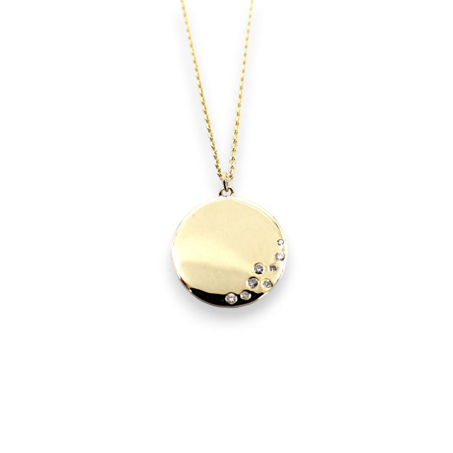 Yellow Gold Diamond Bubble Medalion Necklace