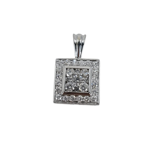 White Gold Cluster Set Square Diamond Pendant