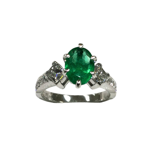 White Gold Emerald and Diamond Ring