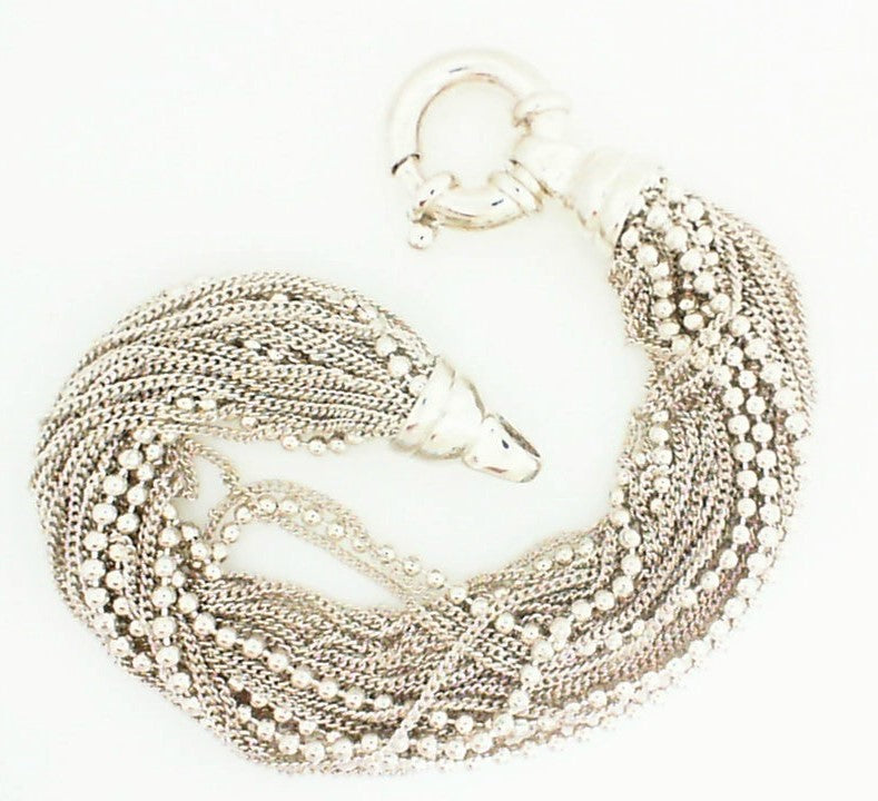 Sterling Silver Multi-Strand Curb and Bead Bracelet