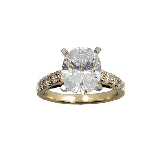 Lab Grown Yellow Gold French Tip Set Diamond Engagement Ring