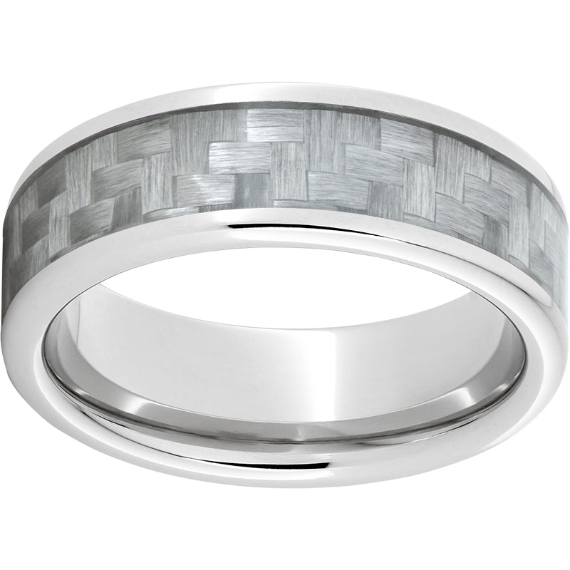 Serinium Wedding Band with Silver Grey Carbon Fiber Inlay