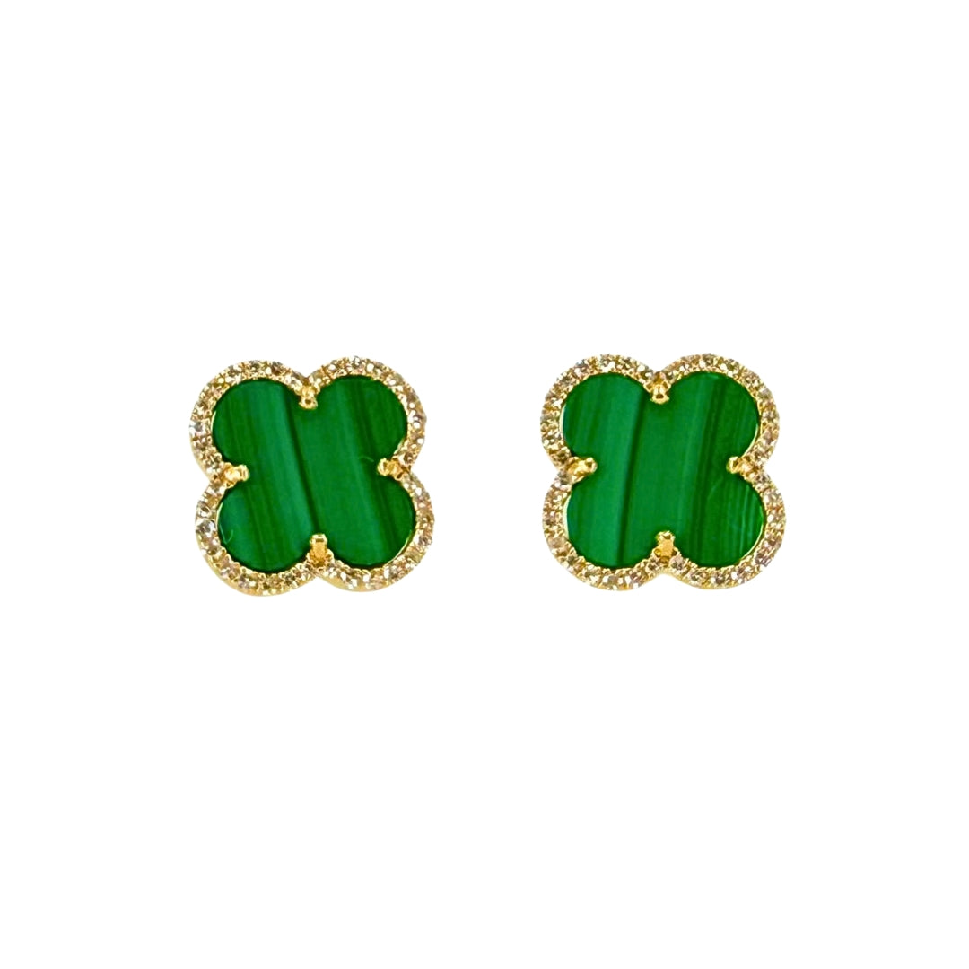 Round Diamond Malachite Quatrefoil Earring