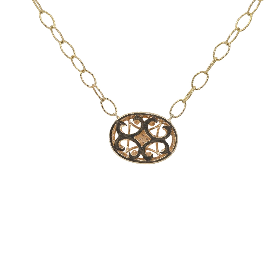 Gold Diamond Oval Filigree Station Necklace