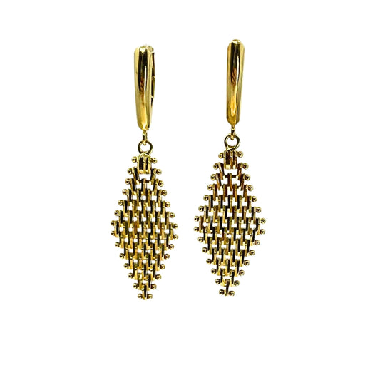 Yellow Gold Diamond Cut Mesh Drop Earrings