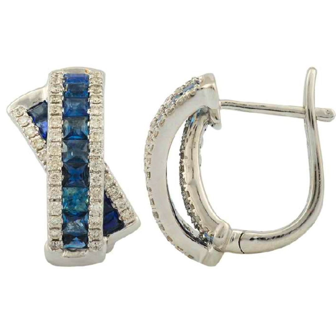 White Gold Princess Cut Sapphire X Design Earrings