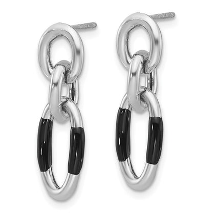 Rhodium-Plated Sterling Silver Black Enamel Dangle Earrings