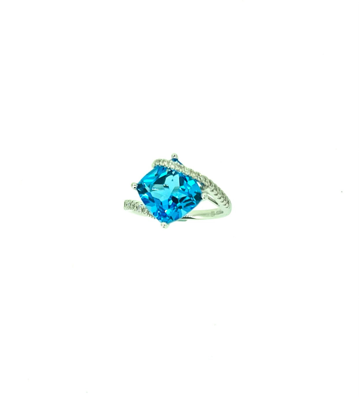White Gold Blue Topaz and Diamond Contemporary Ring