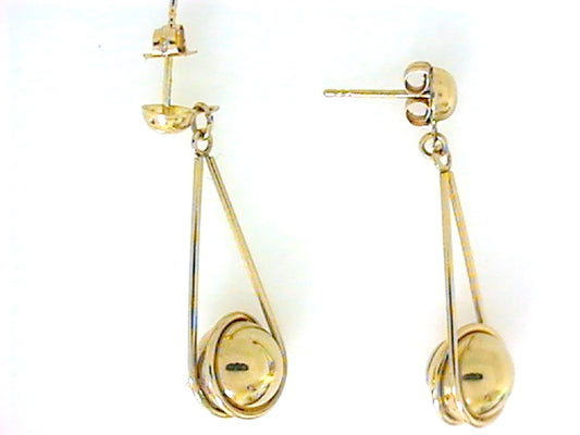 Yellow Gold Ball on Wire Drop Earrings