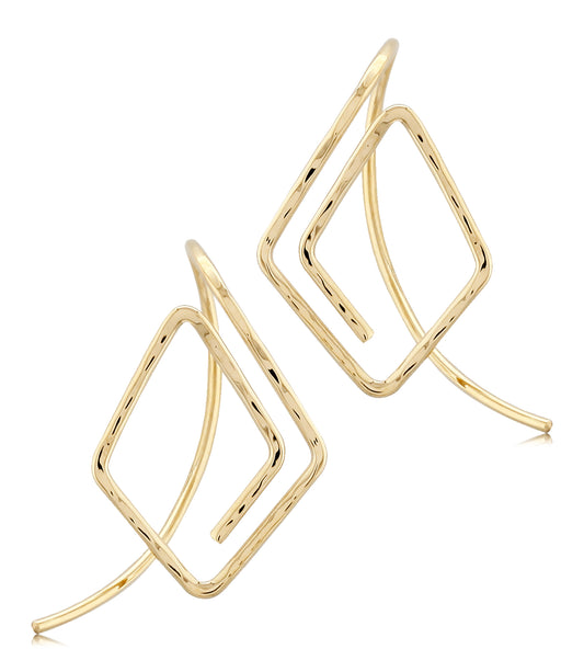 Yellow gold drop earrings crafted into an endless diamond shape.