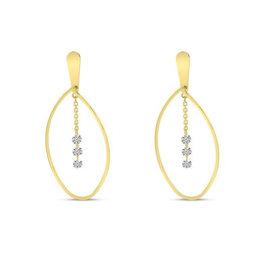 Yellow gold earrings with a center of descending dashing diamonds.