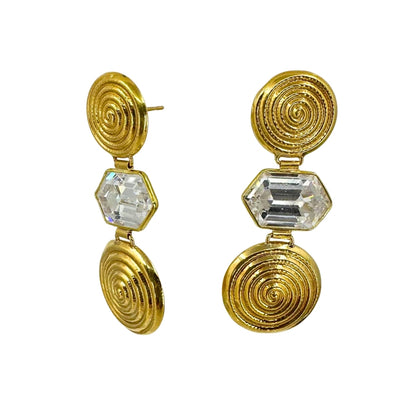 Yellow gold circle earrings with large shimmering cz stones.