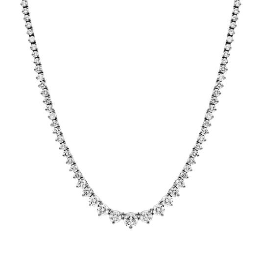White gold tennis necklace with lab grown diamonds graduating in size from the center.