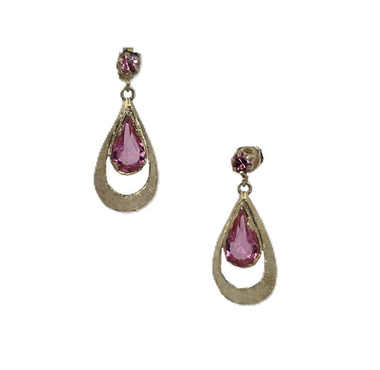 Yellow gold teardrop drop earrings with Florentine detailing set with vibrant synthetic pear shaped stones.