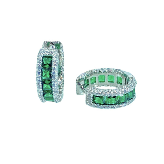 Sterling silver earrings with green and white cz stones