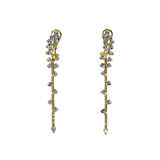 Yellow silver earrings set with pear cz stones descending in an inline pattern.