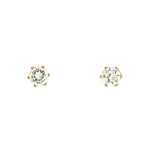 Yellow gold stud earrings with a sparkling cz stone in a secure six prong setting.