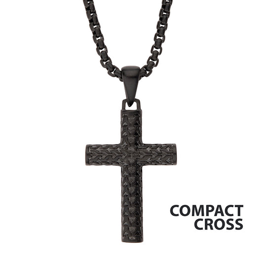 Black Steel Scale Cross Pendant