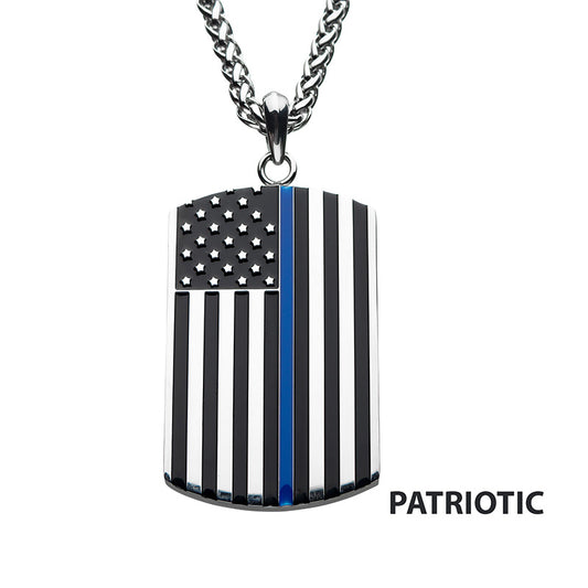Thin Blue Line American Flag Dog Tag Pendant