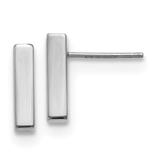 White gold bar design earrings on a white background.