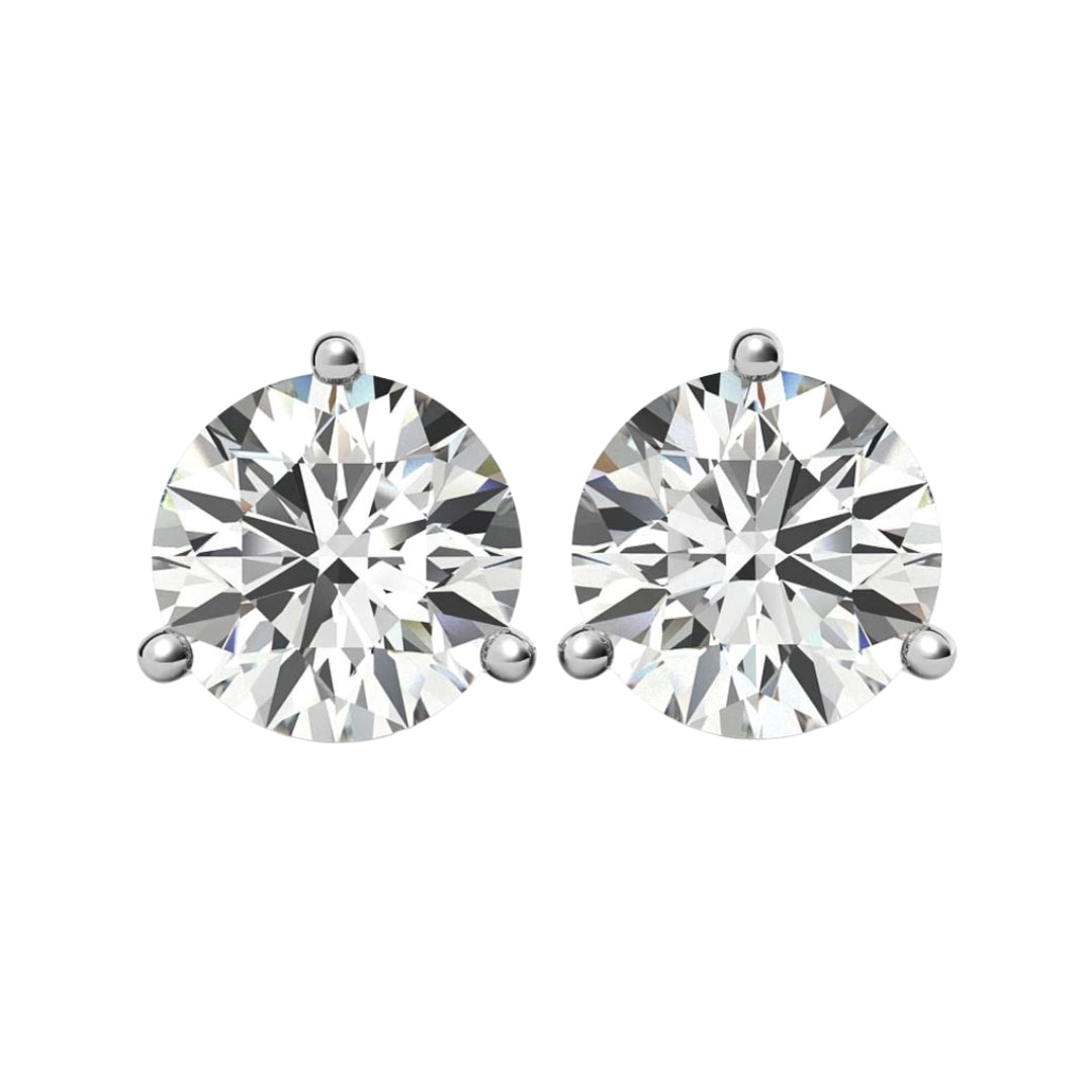 White gold cz studs on a white background.