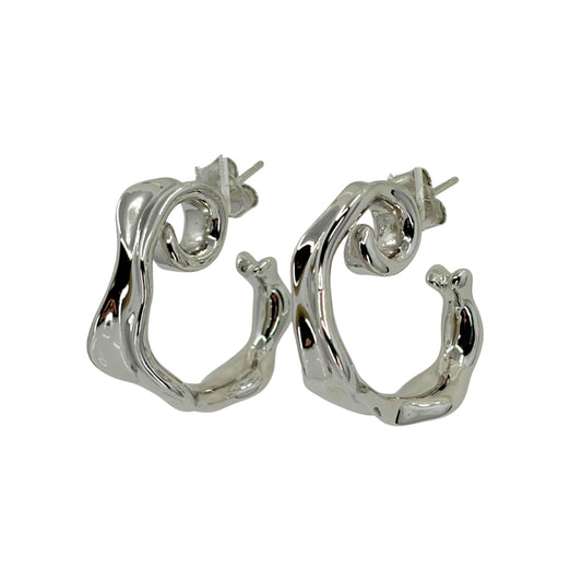 White silver hoops in a flowing geometric spiral shape.